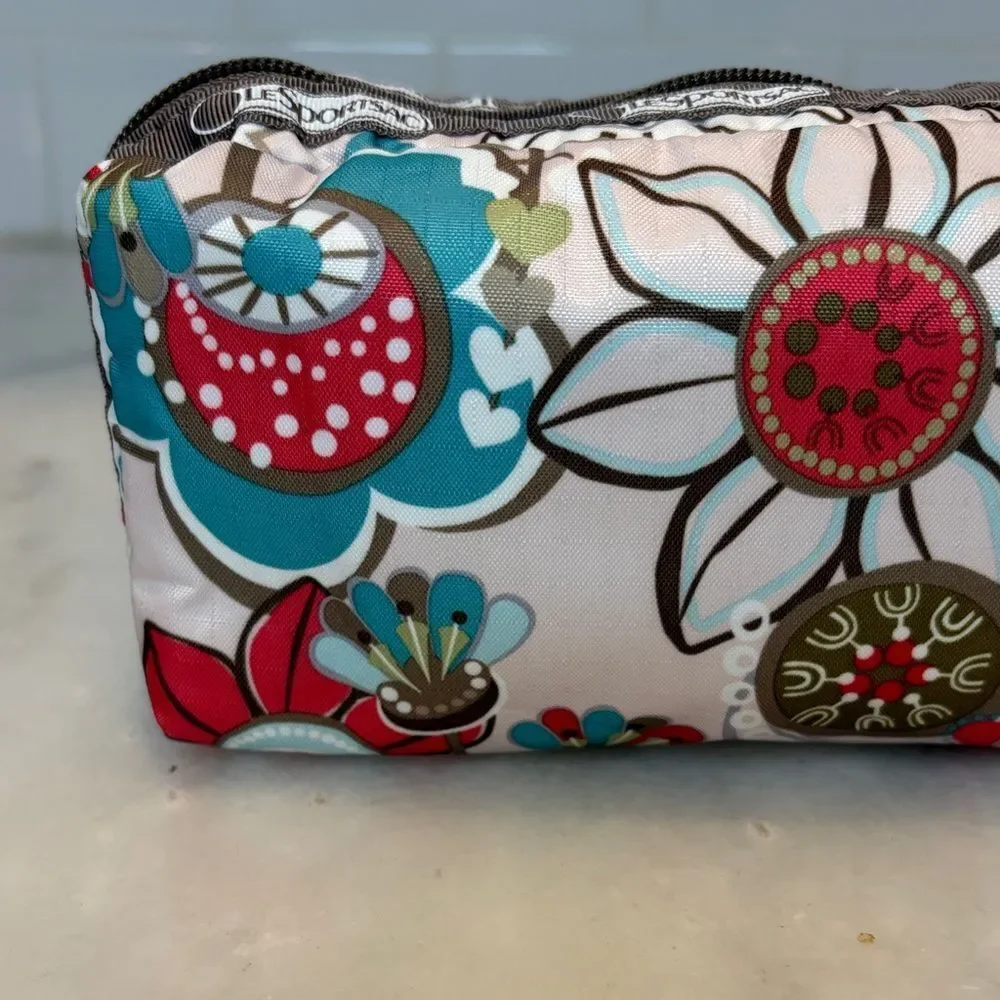 LeSportsac Fantazmic Floral Brown Pouch Cosmetic Bag Travel Organizer Y2K Nylon